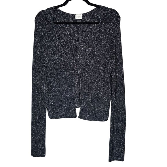 Abercrombie Fitch L Black Metallic Knit Crop Cardigan Sweater Whimsigoth Y2K - Picture 1 of 5